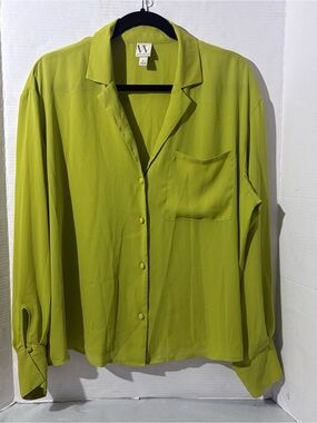 Worthington Women’s Chartreuse Button Front Blouse Pocket